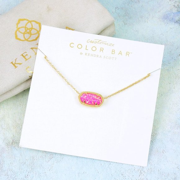 Kendra Scott Elisa Bright Pink Kyocera Opal Necklace Gold Plated - Picture 3 of 6